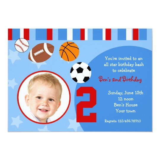 All Stars Sports Photo Birthday Invitations