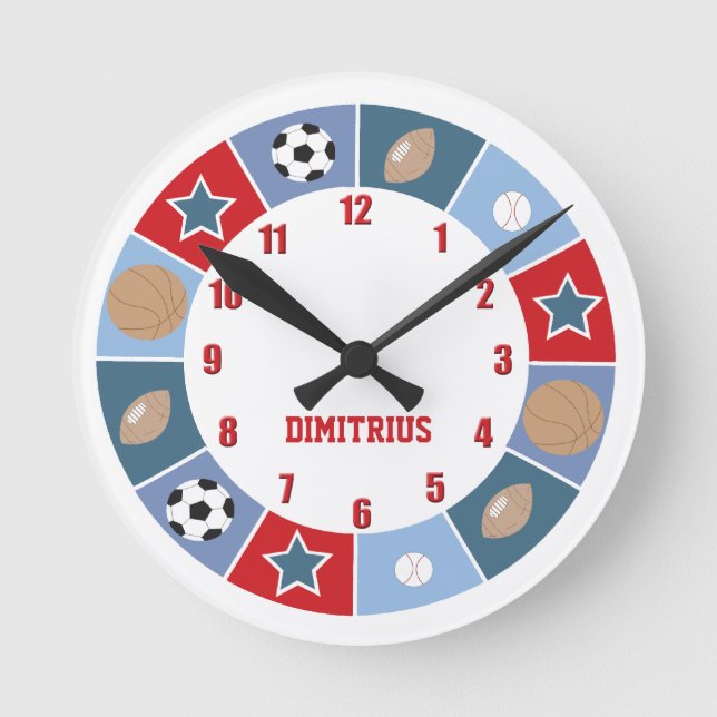 All Stars Sports theme Nursery Wall Clock (Front)