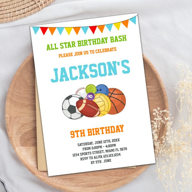 All Stars White Sports Party Birthday Invitations (All Stars White Sports Party Birthday Invitations)