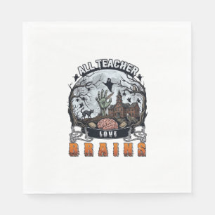 All Teacher Love Brains Halloween Zombie Hand Haun Napkin