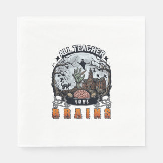All Teacher Love Brains Halloween Zombie Hand Haun Napkin