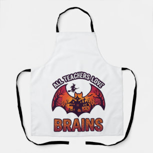 All Teachers Love Brains Halloween Bat Haunted Hou Apron