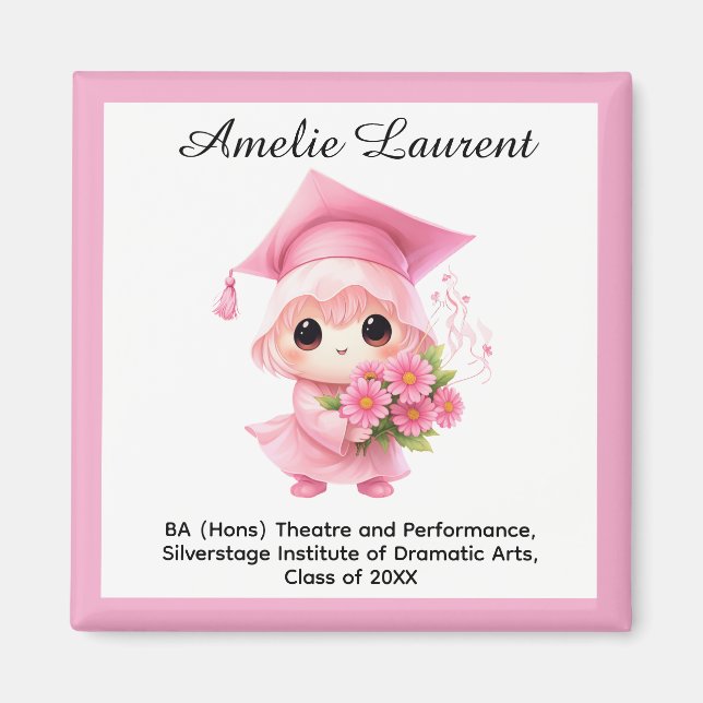 🎓 All text custom Chibi Bloom Graduation Magnet (Front)