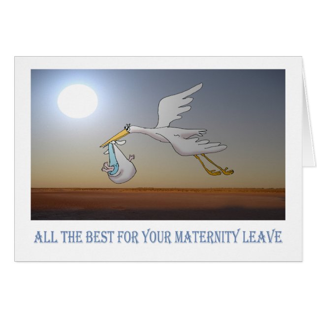 all the best for Maternity leave, stork and baby (Front Horizontal)