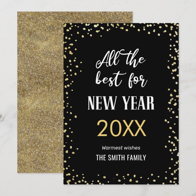 All The Best For NEW YEAR Gold Glitter Dots Modern Holiday Card (Front/Back)