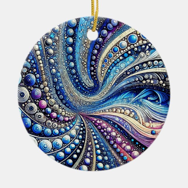 All The Blue And Purple Dots Ceramic Tree Decoration (Front)