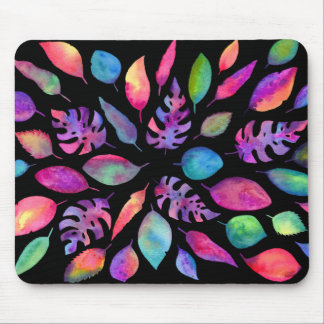 All the Colours of Nature - Bright Leaves on Black Mouse Mat