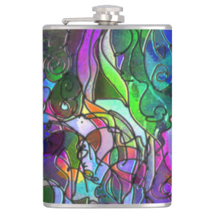 All the Colours with Swirls and Lines Hip Flask