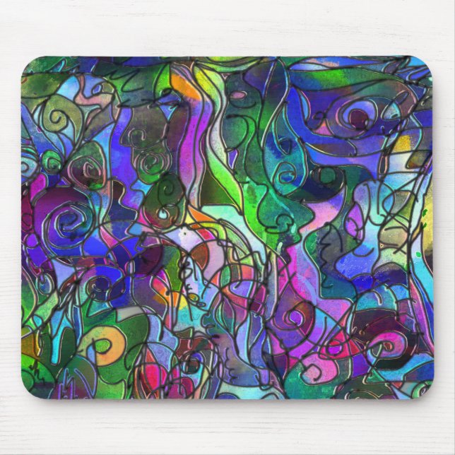 All the Colours with Swirls and Lines Mouse Mat (Front)