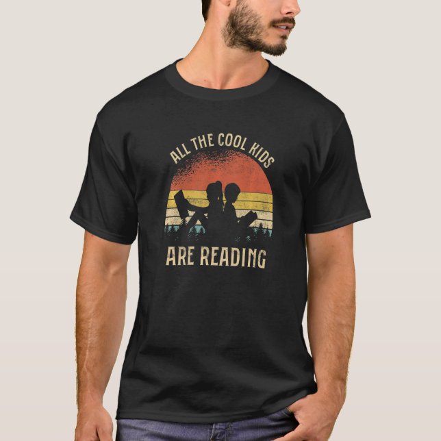 All The Cool Kids Are Reading Book Retro Sunset T-Shirt (Front)