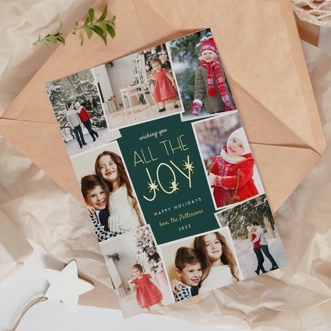 All the Joy | Multi Photo Collage Foil Holiday Card (Creator Uploaded)
