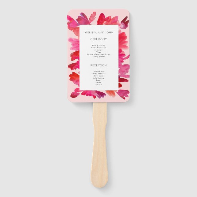 All the Love Watercolor Pink Red Hand Fan (Front)