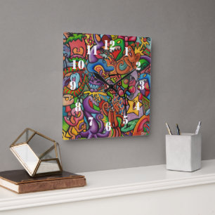 All The Noise By Squid Fear City Square Wall Clock