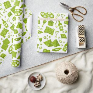 All The Symbols For Passover In Green  Wrapping Paper