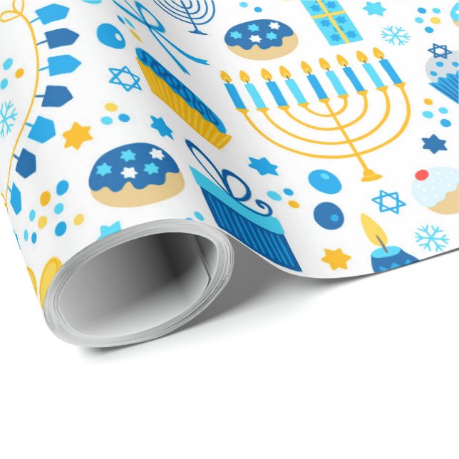 All The Symbols Of Hanukkah Wrapping Paper (Roll Corner)