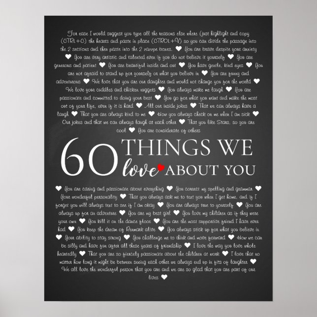 all the things we love about you, 60th birthday poster (Front)