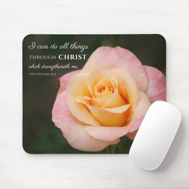 All Things Through Christ Philippians 4:13 Rose Mouse Mat (With Mouse)