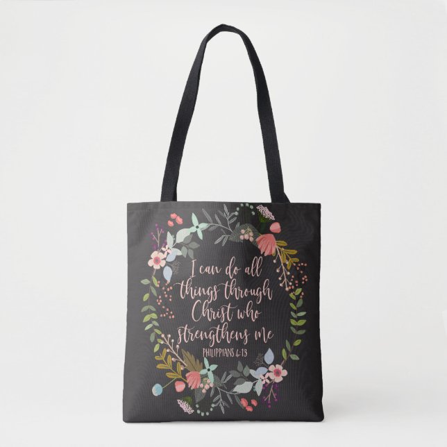 All things through Christ Philippians Bible Verse Tote Bag (Front)