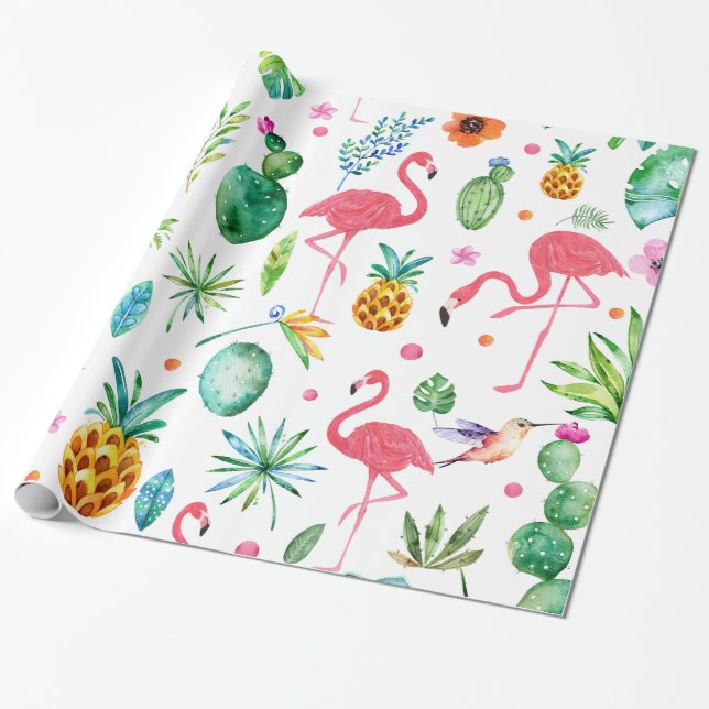 All Things Tropical Flowers Plants & Birds Wrapping Paper (Unrolled)