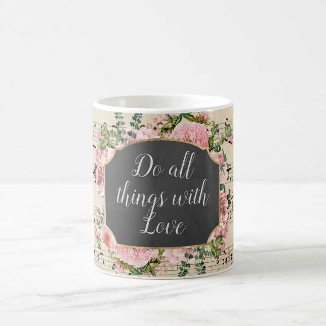 All Things With Love Vintage Collage Coffee Mug (Center)