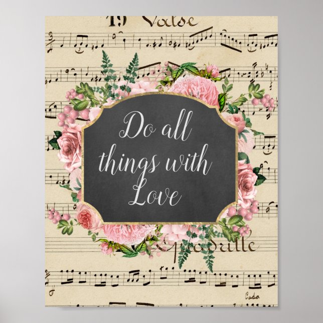 All Things With Love Vintage Collage  Poster (Front)