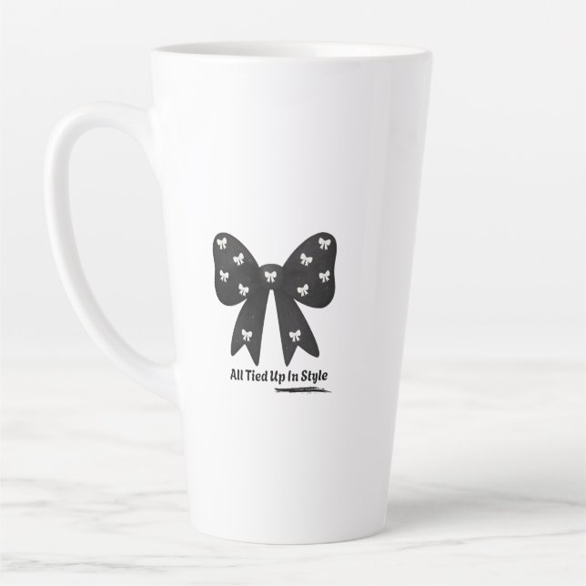 All Tied Up In Style Latte mug– Elegant Black Bow  Latte Mug (Left)