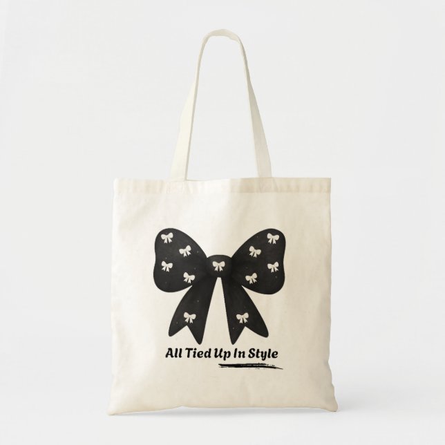 All Tied Up In Style Tote Bag – Elegant Black Bow  (Front)