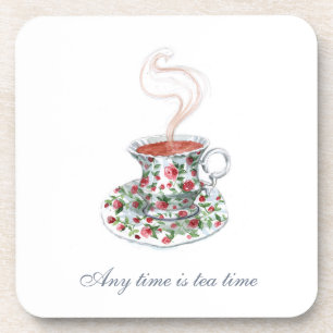 All time is tea time Tea Slogan Quote Vintage Cup  Coaster