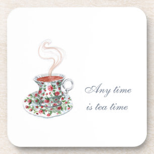 All time is tea time Tea Slogan Quote Vintage Cup Coaster