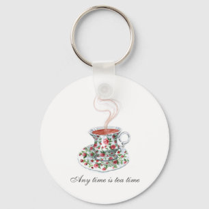 All time is tea time Tea Slogan Quote Vintage Cup  Key Ring