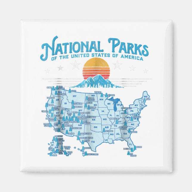 All US National Parks Map Hiking Camping & Road Tr Magnet (Front)