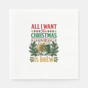 All Want Christmas Brew Beer Glasses Pine Hops Napkin