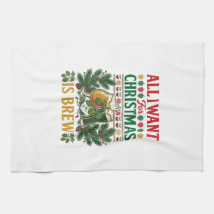 All Want Christmas Brew Beer Glasses Pine Hops Tea Towel