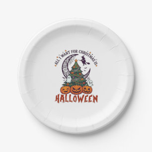 All Want Christmas Halloween Tree Pumpkins Ghosts_ Paper Plate