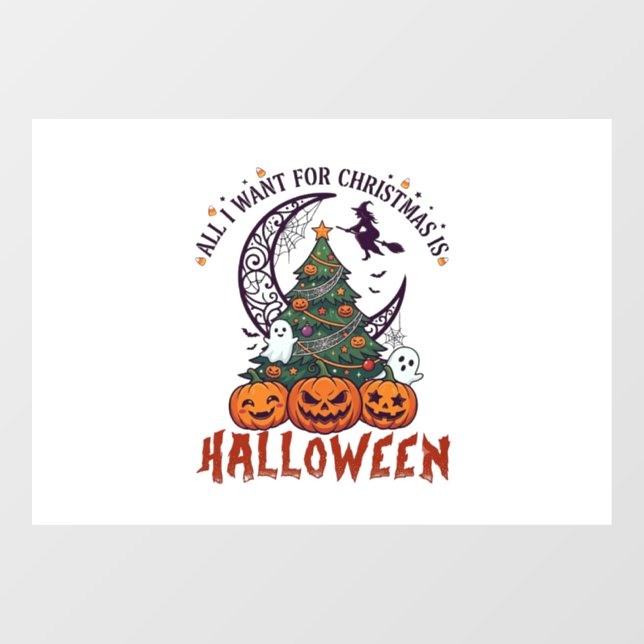All Want Christmas Halloween Tree Pumpkins Ghosts_ Window Cling (Sheet)