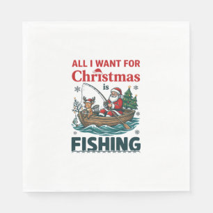 All Want Christmas Is Fishing Santa Reindeer Boat Napkin