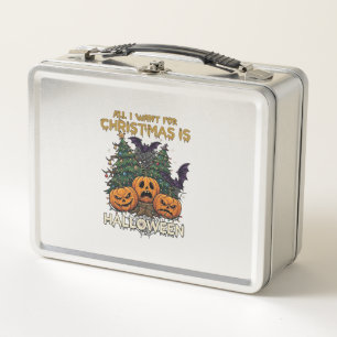 All Want Christmas Is Halloween Pumpkins Trees Bat Metal Lunch Box