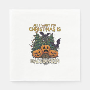 All Want Christmas Is Halloween Pumpkins Trees Bat Napkin