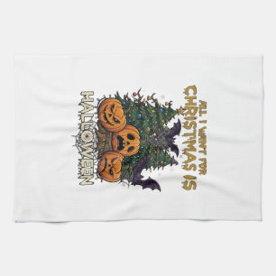 All Want Christmas Is Halloween Pumpkins Trees Bat Tea Towel