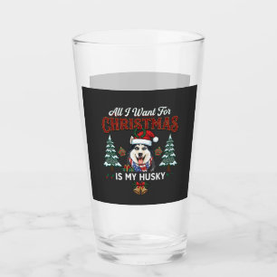 All Want Christmas Is Husky Dog Santa Hat Glass