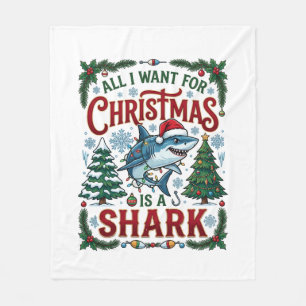 All Want Christmas Shark Pine Trees Fleece Blanket