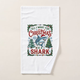 All Want Christmas Shark Pine Trees Hand Towel