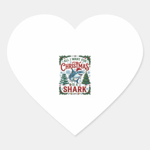 All Want Christmas Shark Pine Trees Heart Sticker