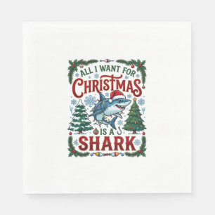 All Want Christmas Shark Pine Trees Napkin