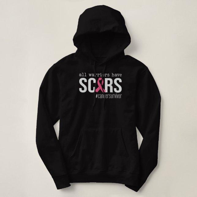 all warriors have scars pink ribbon breast cancer  hoodie (Design Front)