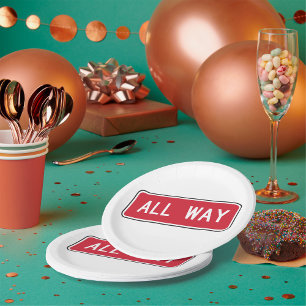 All Way Classic Red Traffic Street Sign  Paper Plate