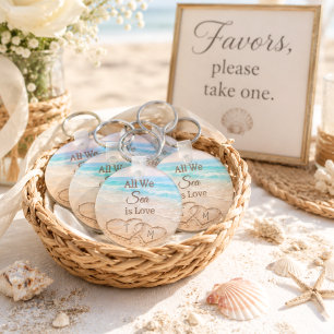 All We Sea Is Love Beach Hearts Sand Monogrammed Key Ring