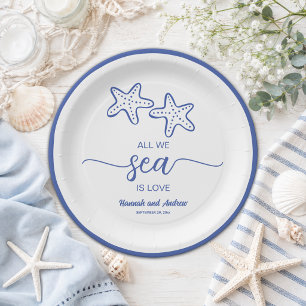 All we Sea is Love Chic Starfish Couple Wedding Paper Plate