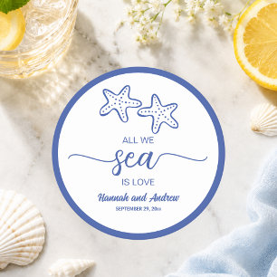 All we Sea is Love Chic Starfish Couple Wedding Round Paper Coaster