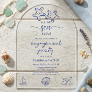 All We Sea is Love Sea Life Engagement Party Acrylic Invitations